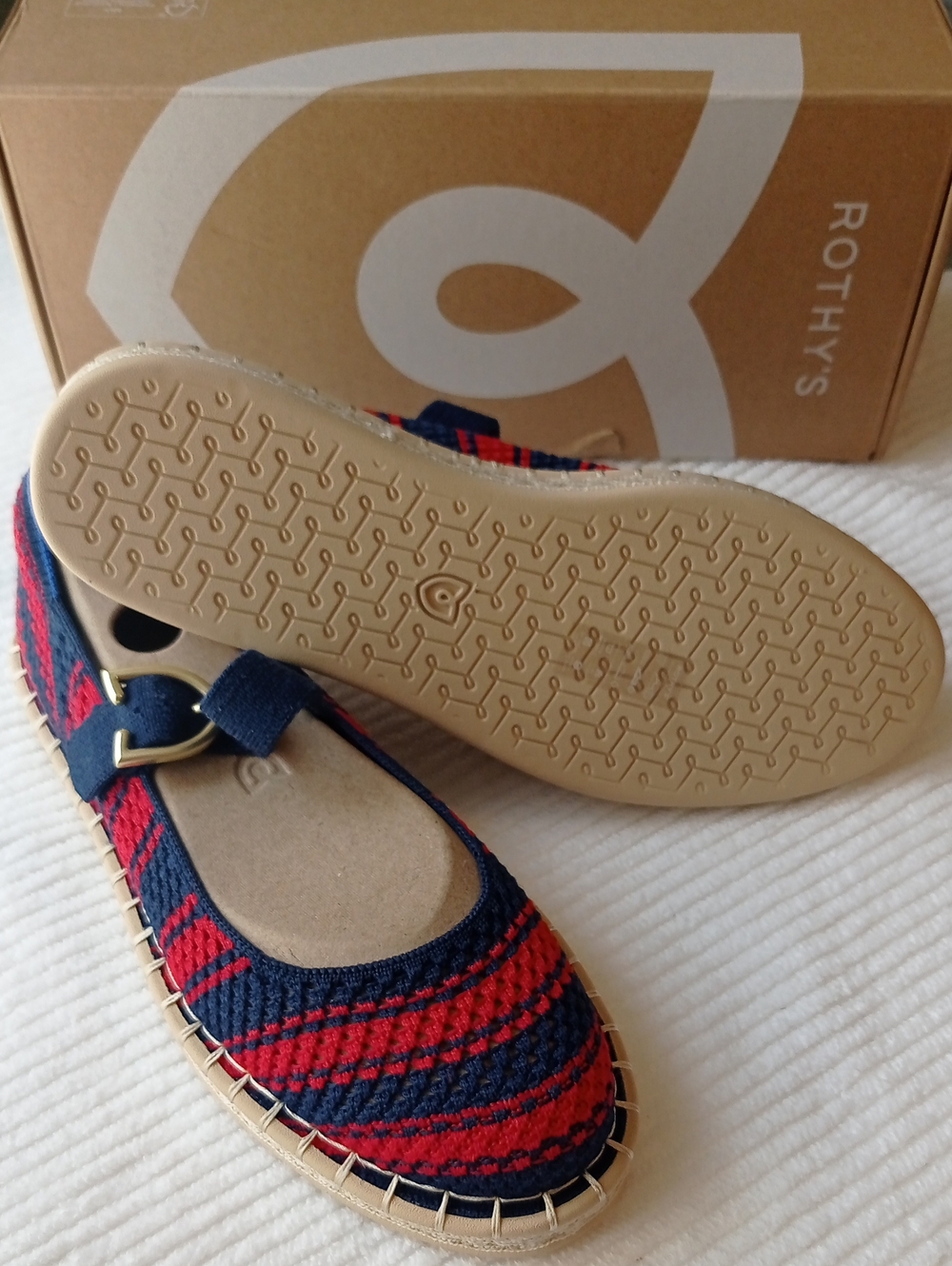 Rothy's Navy and Red Knit Mary Jane Espadrilles - Picture 3 of 6